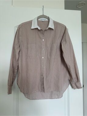 100% Cotton Dusty Pink & White Stripe Button-Up Shirt with White Collar